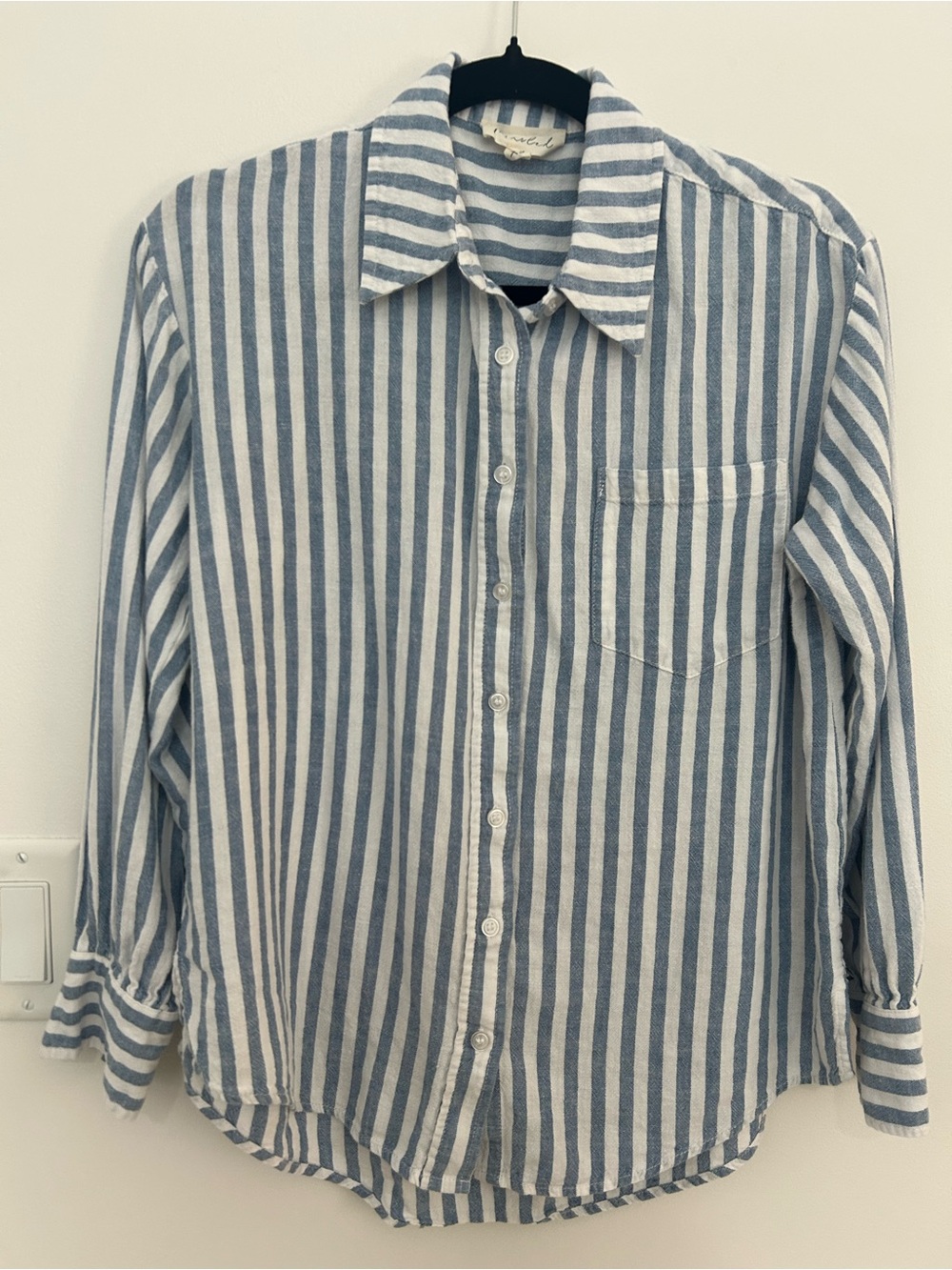 Marled XS Linen Blend Blue Stripe Oversized Shirt Casual Coastal Button Down